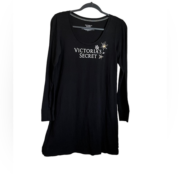 Victoria's Secret Other - Victoria’s Secret Black Long Sleeve Night Gown w/Rhinestones Size M